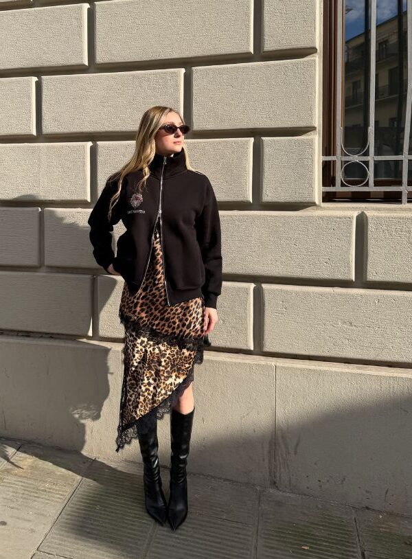 Felpa nera mezzo collo logo lurex - policotone - immagine 3