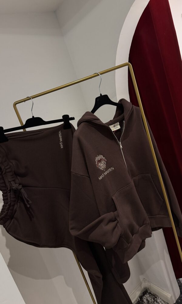 Felpa marrone con cappuccio e zip logo ricamato - 500gr - immagine 5