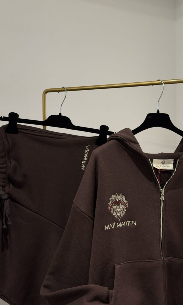 Felpa marrone con cappuccio e zip logo ricamato - 500gr - immagine 6