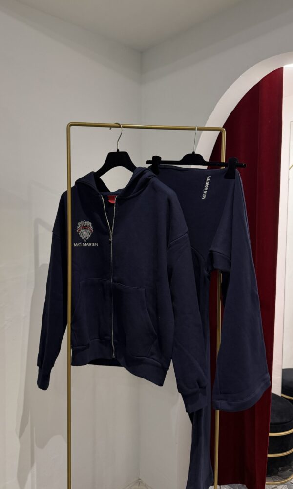 Felpa blu con cappuccio e zip logo ricamato - 500gr - immagine 5