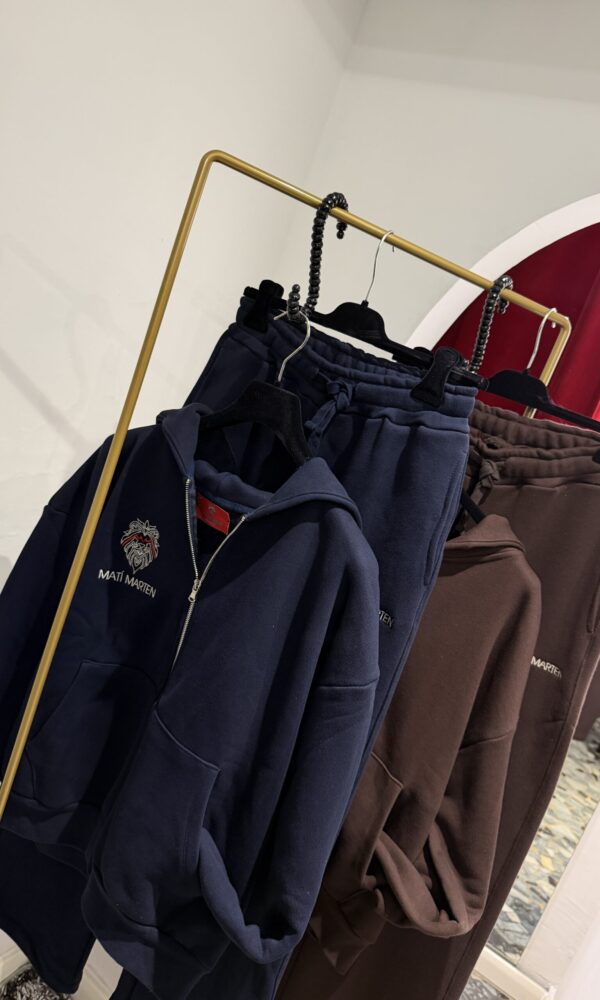 Felpa blu con cappuccio e zip logo ricamato - 500gr - immagine 6