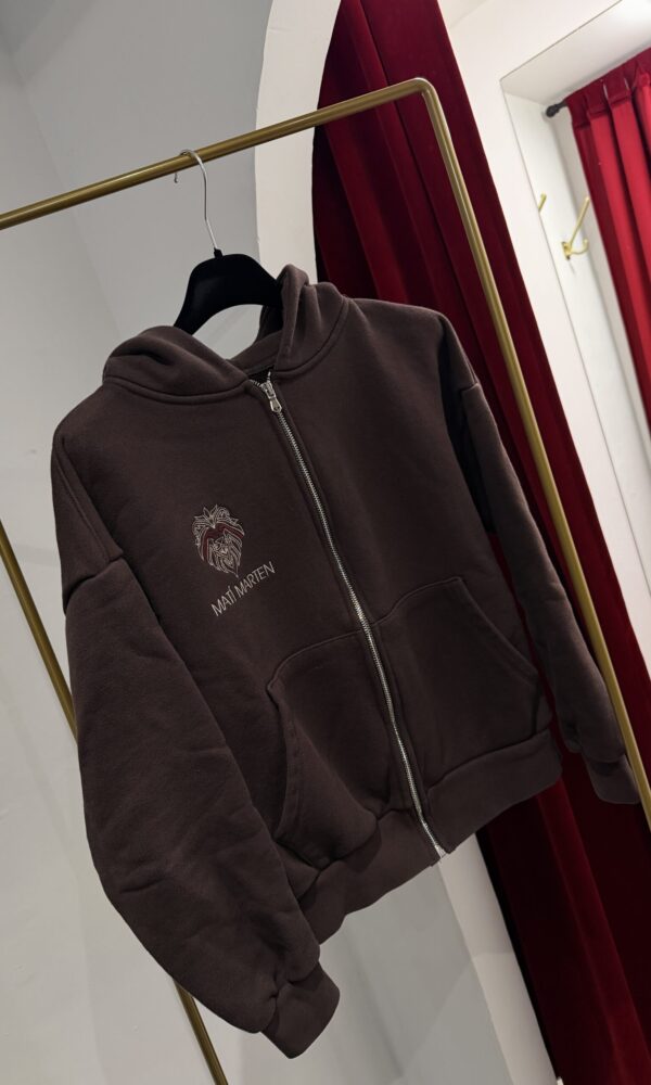 Felpa marrone con cappuccio e zip logo ricamato - 500gr - immagine 4
