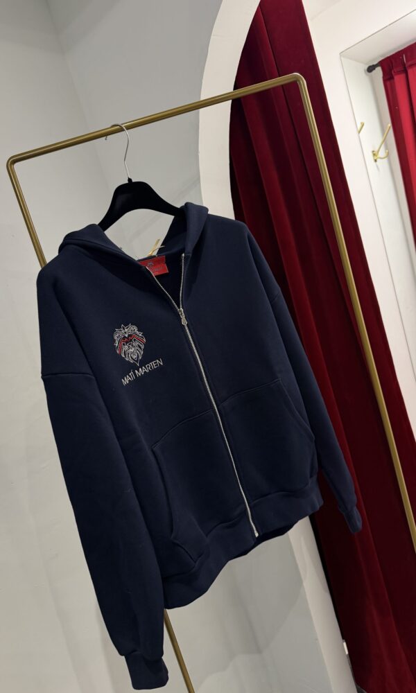 Felpa blu con cappuccio e zip logo ricamato - 500gr - immagine 4