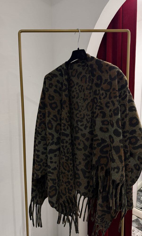 Mantella marrone, verde e nero Animalier Leopard - immagine 3