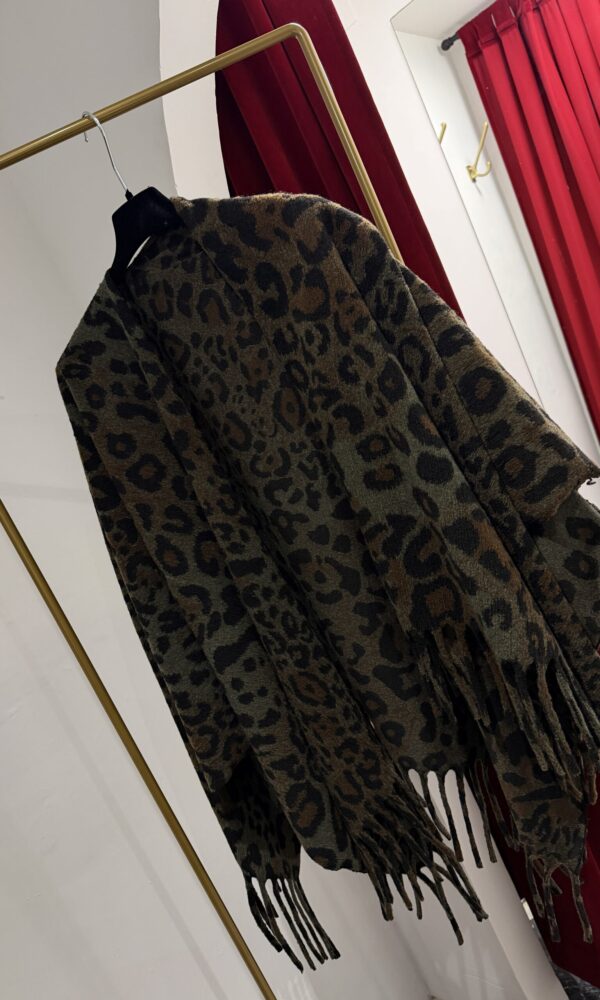 Mantella marrone, verde e nero Animalier Leopard