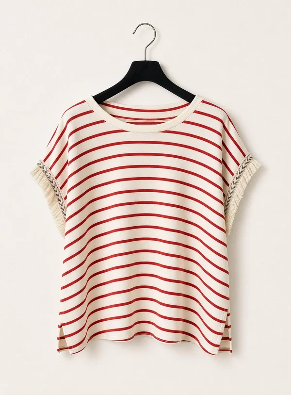T-shirt Righe Gondola - Manica Ampia Rossa - immagine 1