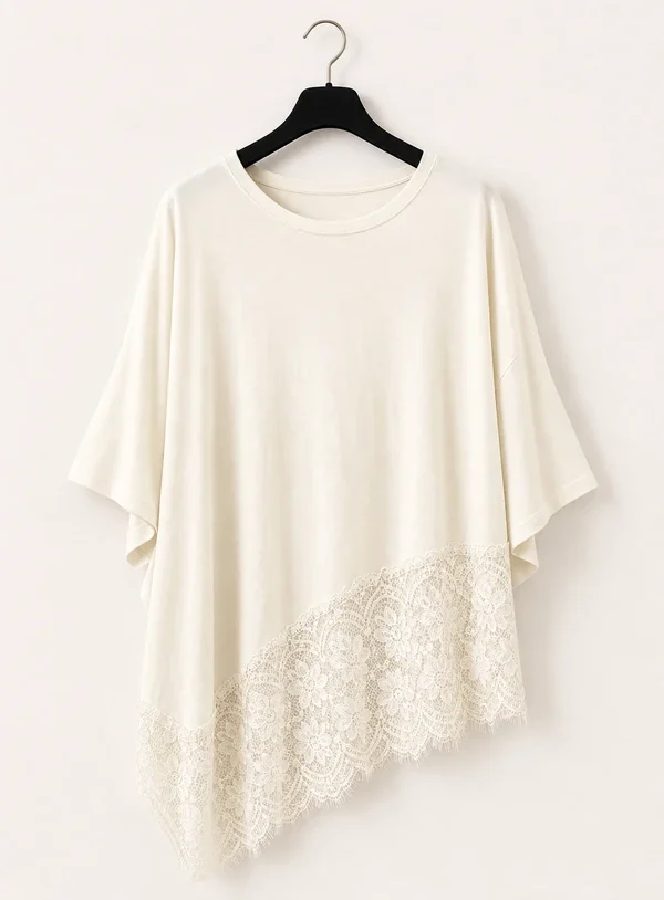 T-shirt Over Bianca con Pizzo - immagine 1
