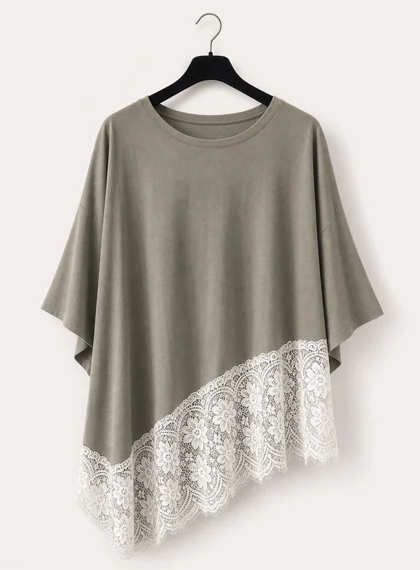 T-shirt Over Salvia con Pizzo - immagine 1