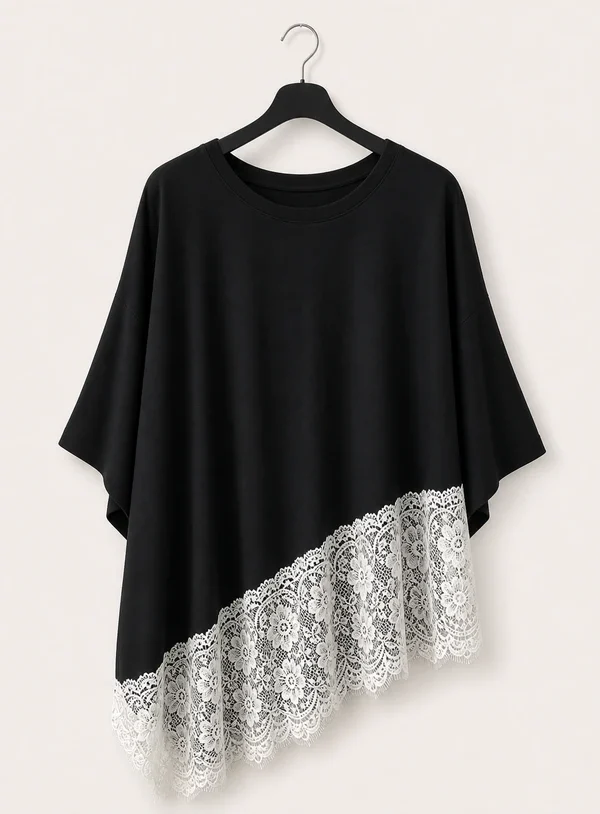 T-shirt Over Blu con Pizzo - immagine 1