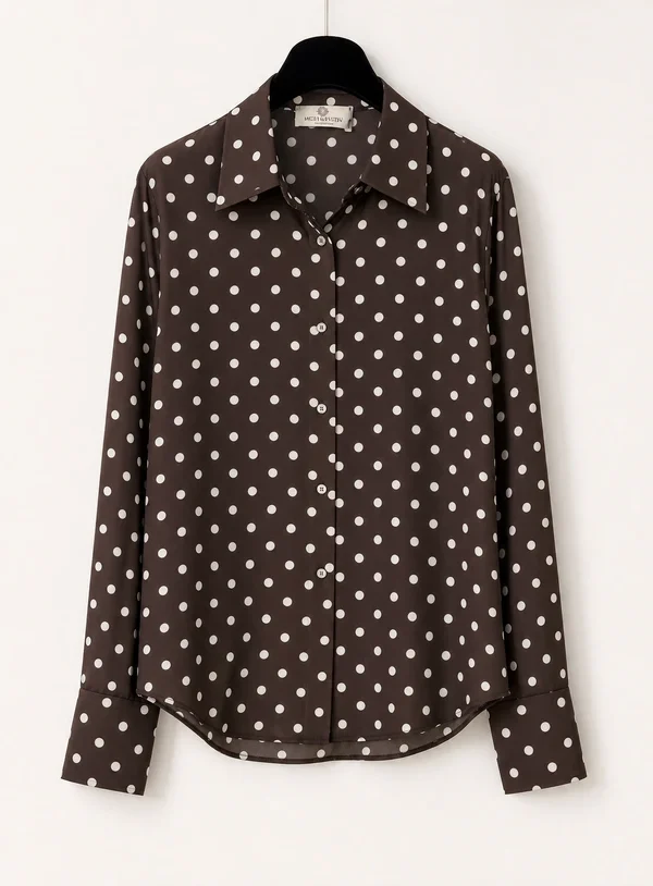 Camicia in Raso Cioccolato con Pois - immagine 1