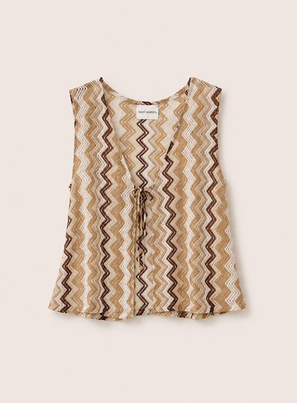 Top spalla larga con fiocco - Completo traforato stampa Missoni - immagine 1