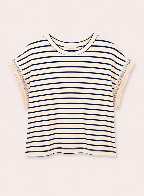 T-shirt Righe Gondola - Manica Ampia Blu Navy - immagine 1