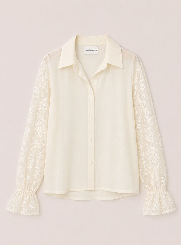 Camicia in mussola con manica in pizzo ed elastico nella manica - immagine 1