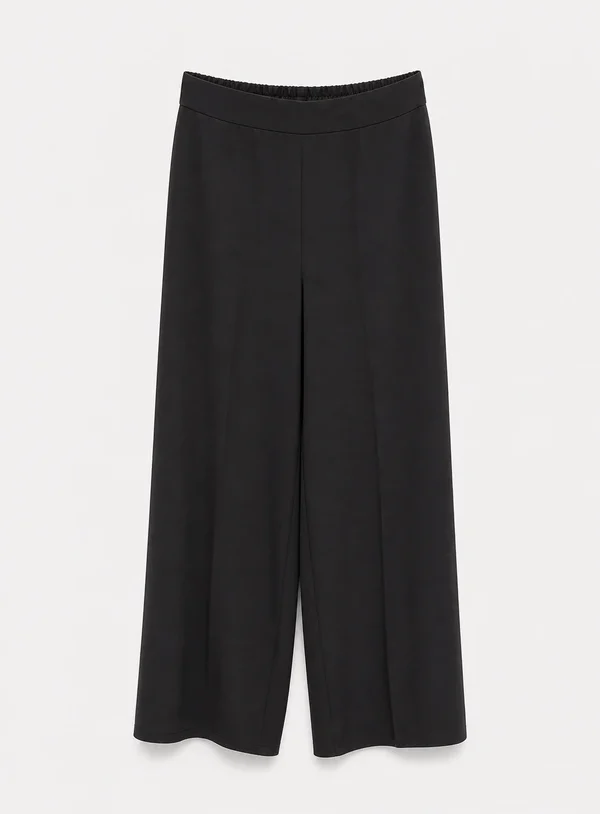 Pantalone nero palazzo tessuto tecnico con elastico sul retro - immagine 1