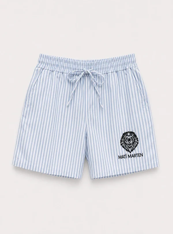 Pantaloncini con riga celeste e ricamo logo in cotone - immagine 1